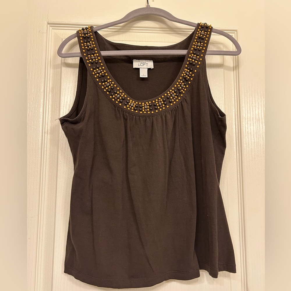 LOFT Dark Brown Beaded Tank Top